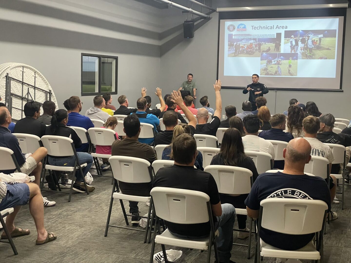 Referees at last year’s State Cup training session led by Jeff Swartzel